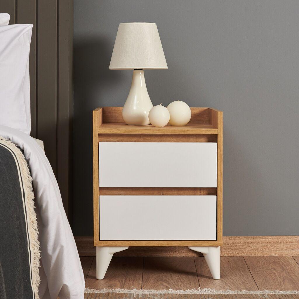Ноќна масичка Hanah Home Tuvalle 041, 45x59x40 см, кафеаво-бела
