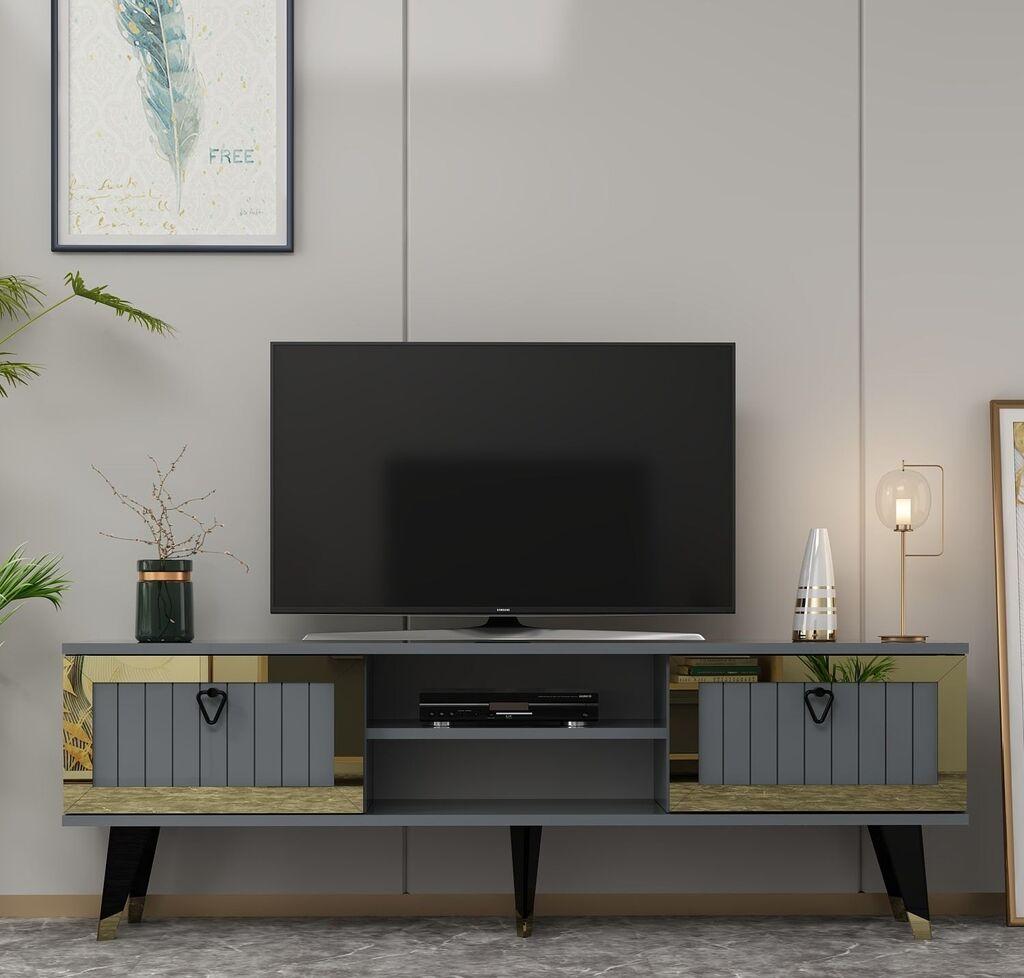 Комода за телевизор Hanah Home Lidya, 150x45.6x30 см, антрацит-златна боја