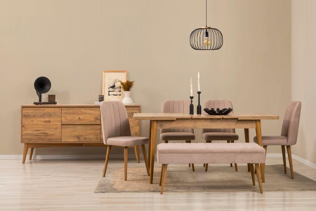 Трпезариски сет Hanah Home, клупа Vina 03 0900, 7 дела, беж