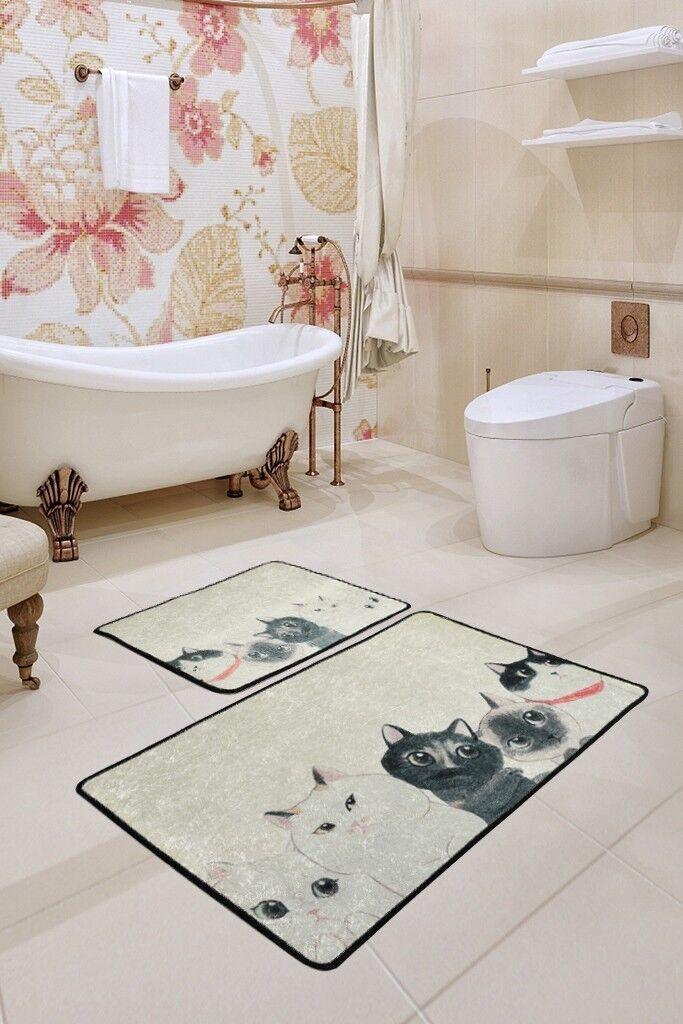 Простирка за бања L'essentiel Maison Angry Cats, 2 парчиња, беж