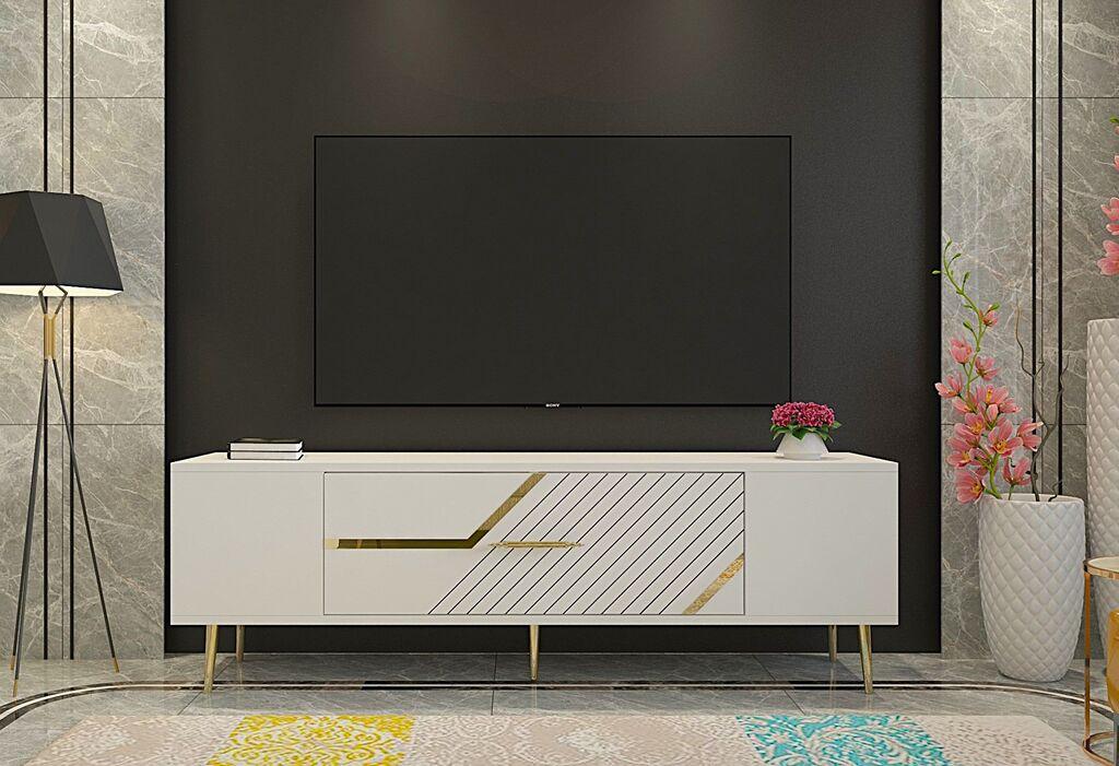 ТВ кабинет Hanah Home Decolp5, 150x48,2x29,6 см, бело-златно