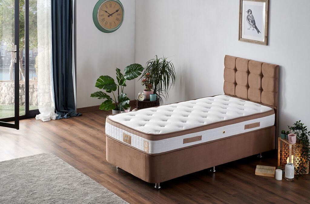 Hanah Home подлога за кревет со наслон и душек Лате, 90x100x200 см, кафеава