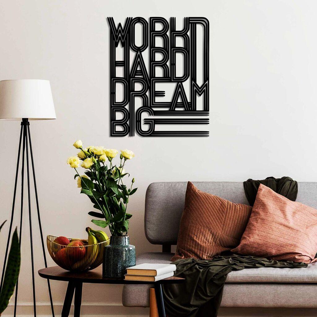 Wallxpert декорација за dzид Work Hard Dream Big 2, 46x55 см, црна