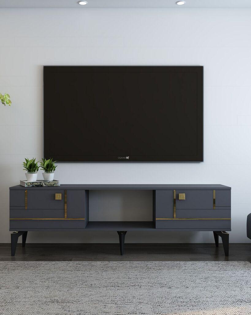 Комода за телевизор Hanah Home Madera, 150x44,6x29,6 см, антрацит-златна