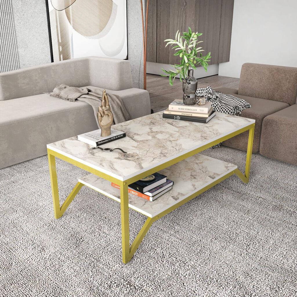 Маса Hanah Home Club Flora, 120x45.8x60 см, беж-златна боја