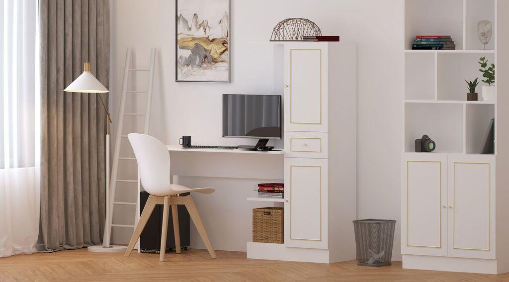 Гарнитура биро Hanah Home со полица за книги Rb-087, бела