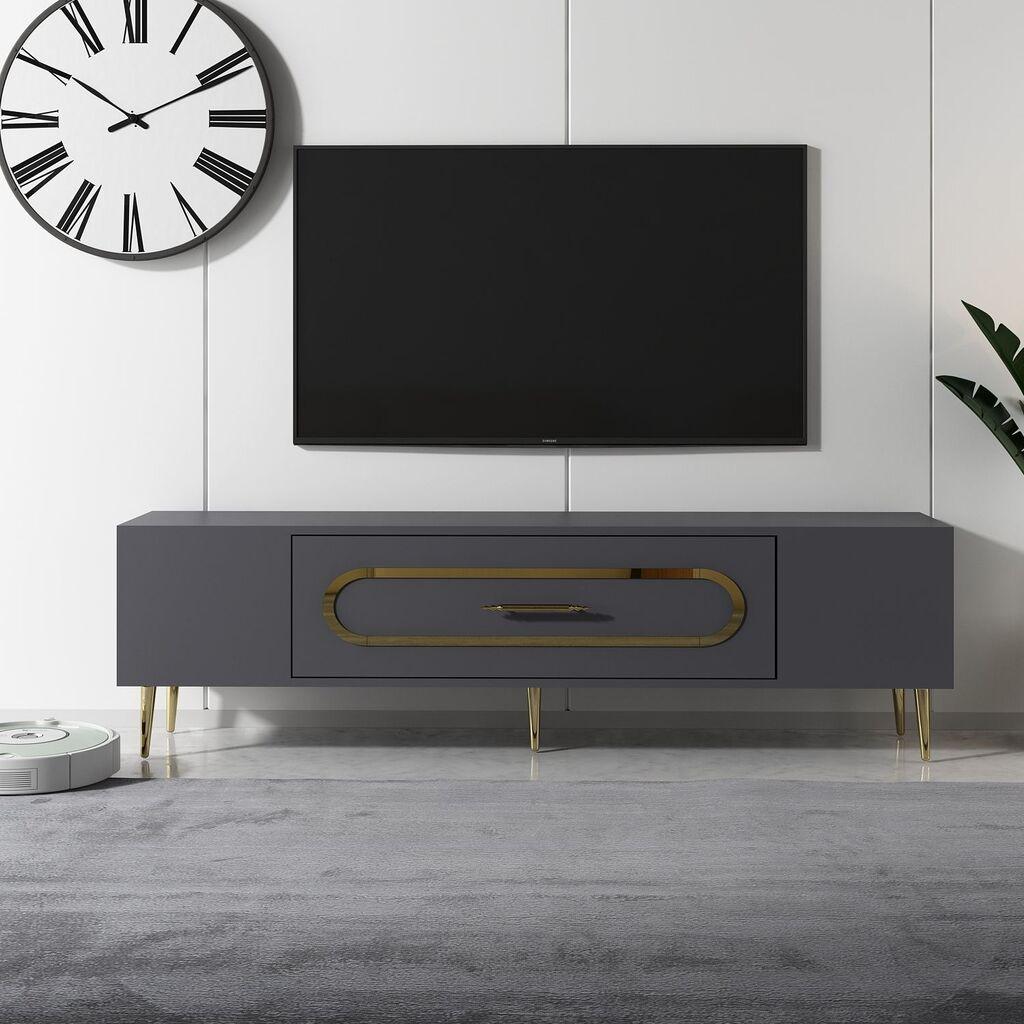 Комода за телевизор Hanah Home Dekop3, 150x48.2x29.6 см, антрацит-златни бои