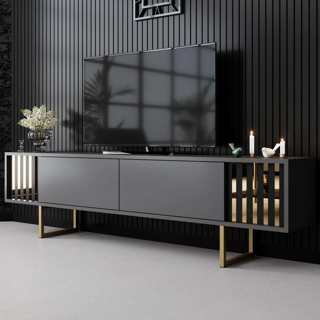 Комода за телевизор Hanah Home Gold Line, 180x48x30 см, антрацит-златна боја