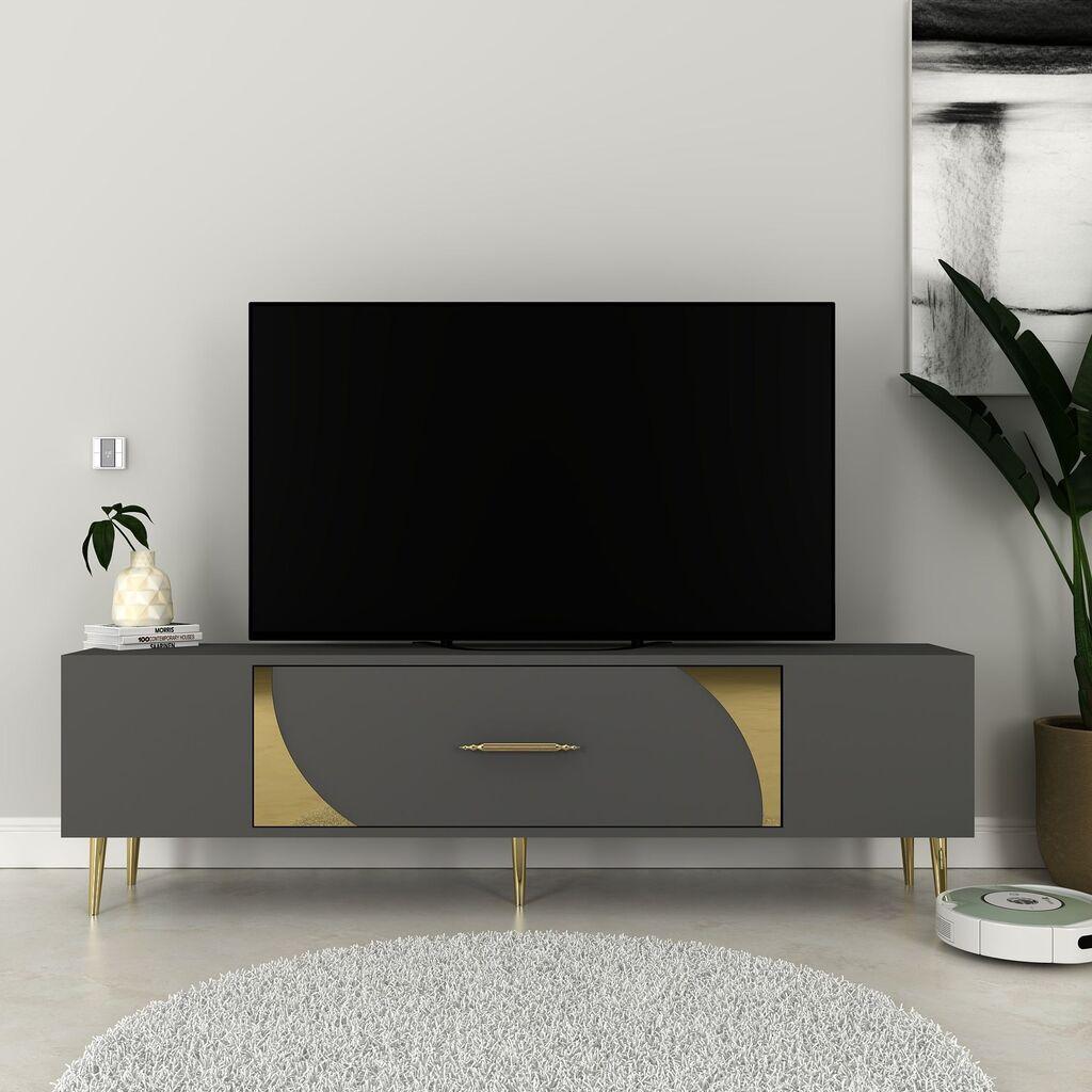 Комода за телевизор Hanah Home Dekop2, 150x48.2x29.6 см, антрацит-златни бои