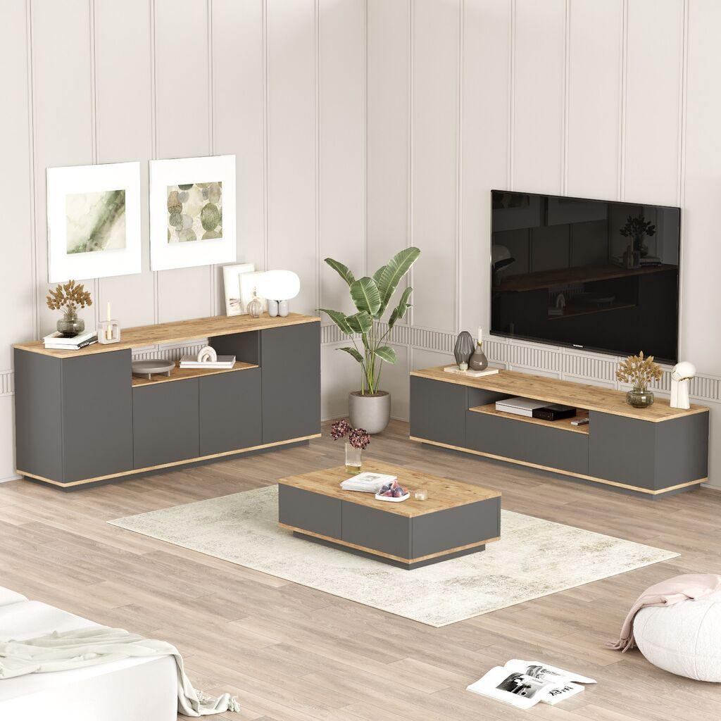Комплет мебел за дневна соба Hanah Home FR18-AA, Антрацит
