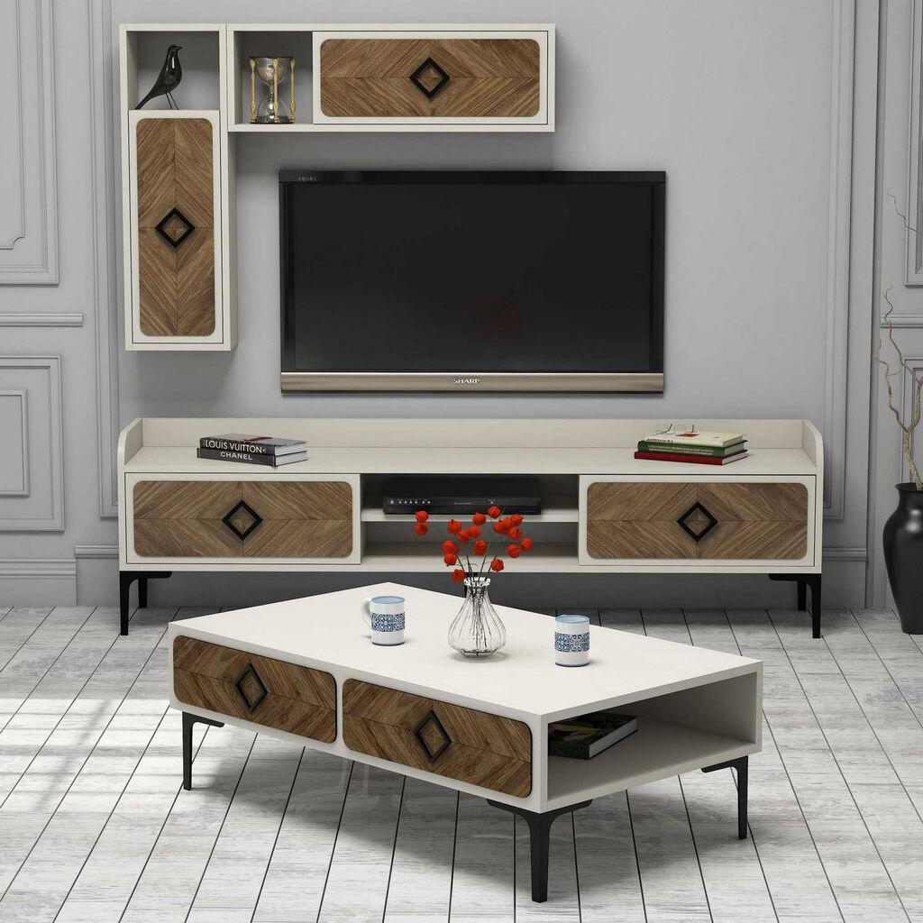 Комплет мебел за дневна соба Hanah Home Samba, 4 парчиња, крем боја