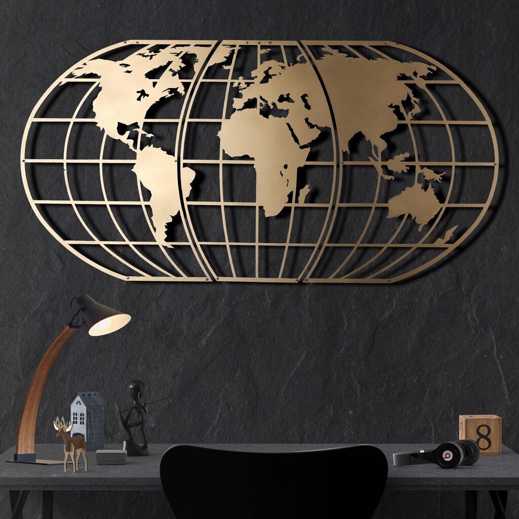 Wallity декорација за dzид - Светска мапа, глобус, 60x120 см, златни бои