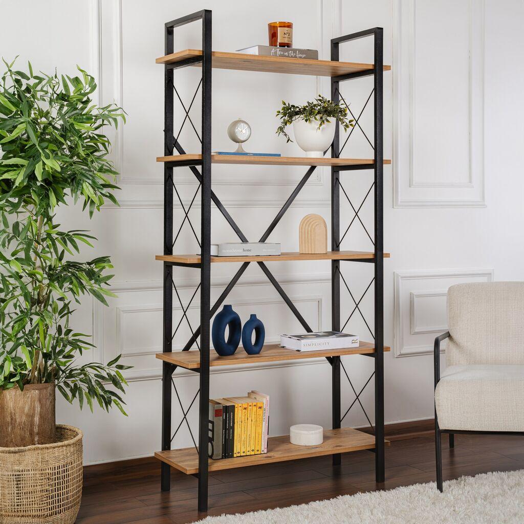 Полица за книги Hanah Home Elysian, 90x180x33.5 см, кафеава