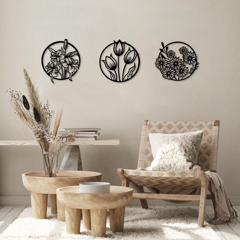 Wallity Комплет декорации за dzид Flowers-274 S, 30x34 cm, 1,5 mm, 3 парчиња, црна
