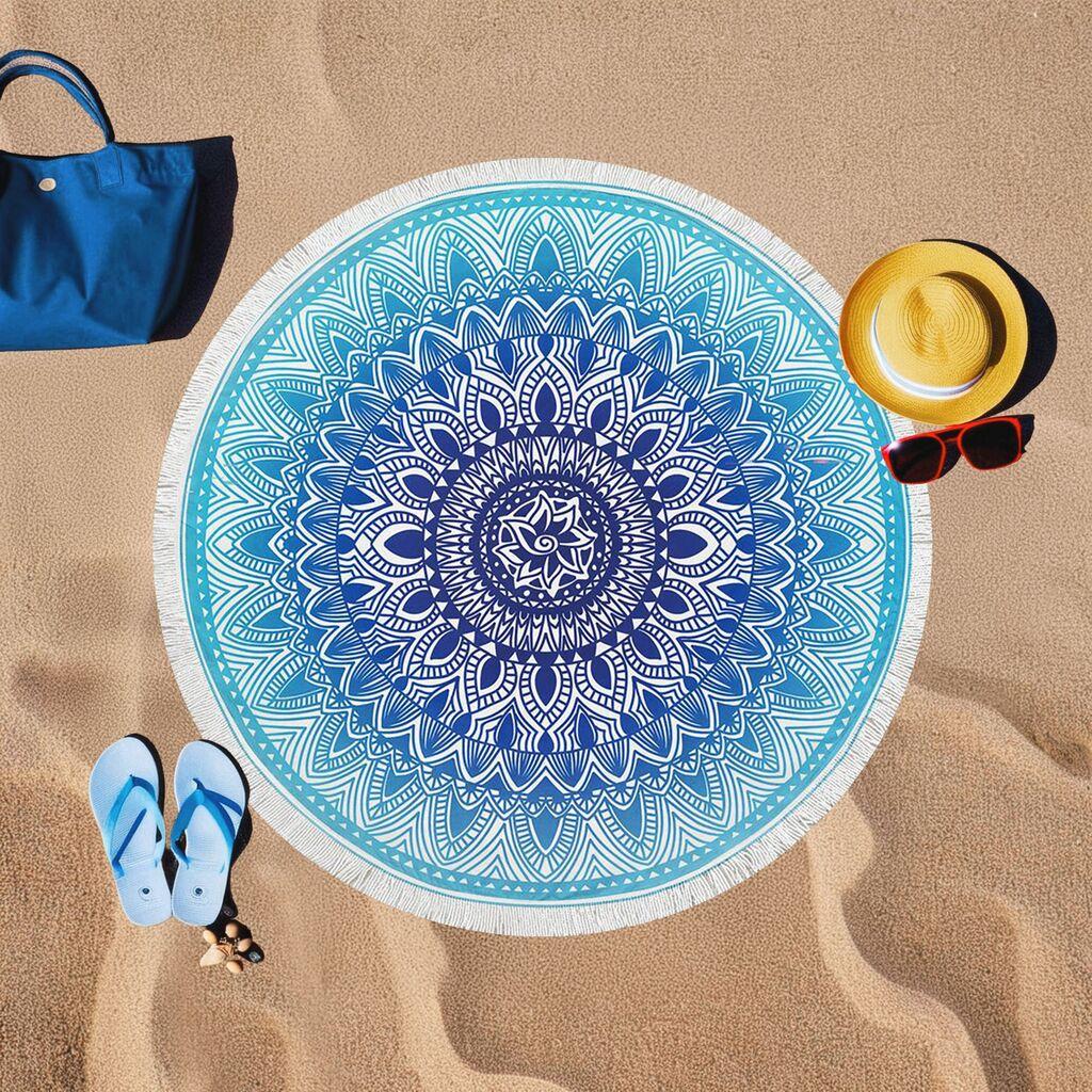 L'essentiel Maison Пешкир за плажа Mavi Mandala, 150x150 cm, сино-бела