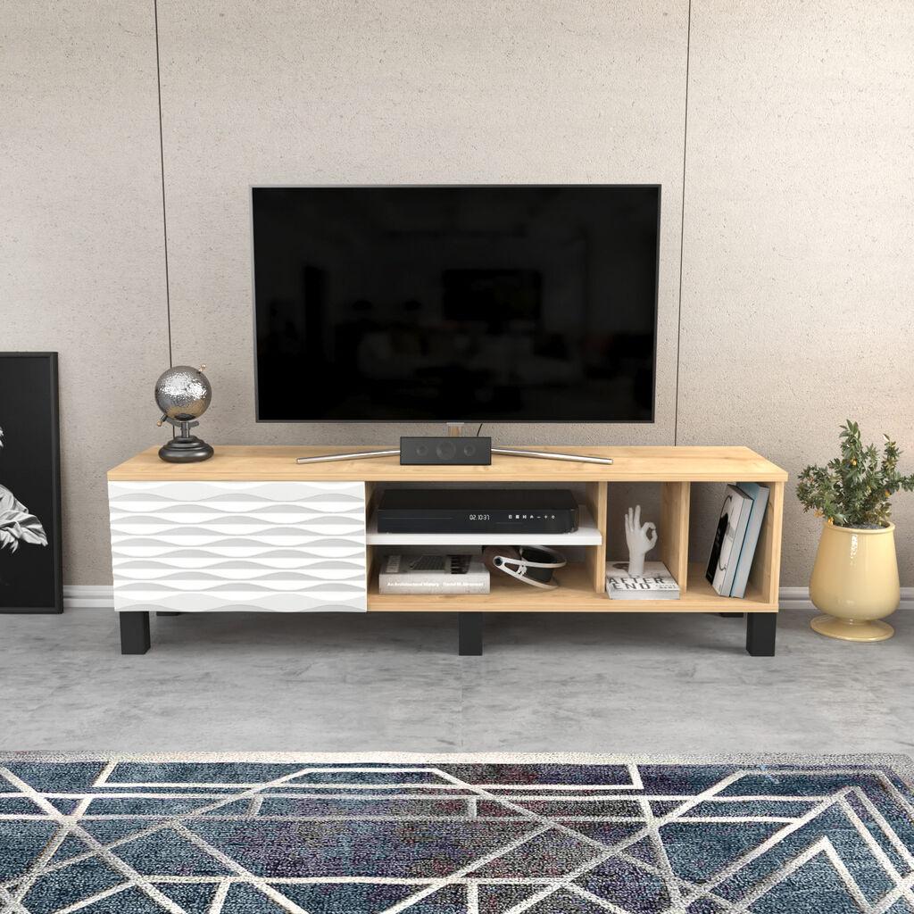 Комода за телевизор Hanah Home Olyo, 140x40,3x35 см, беж-бела