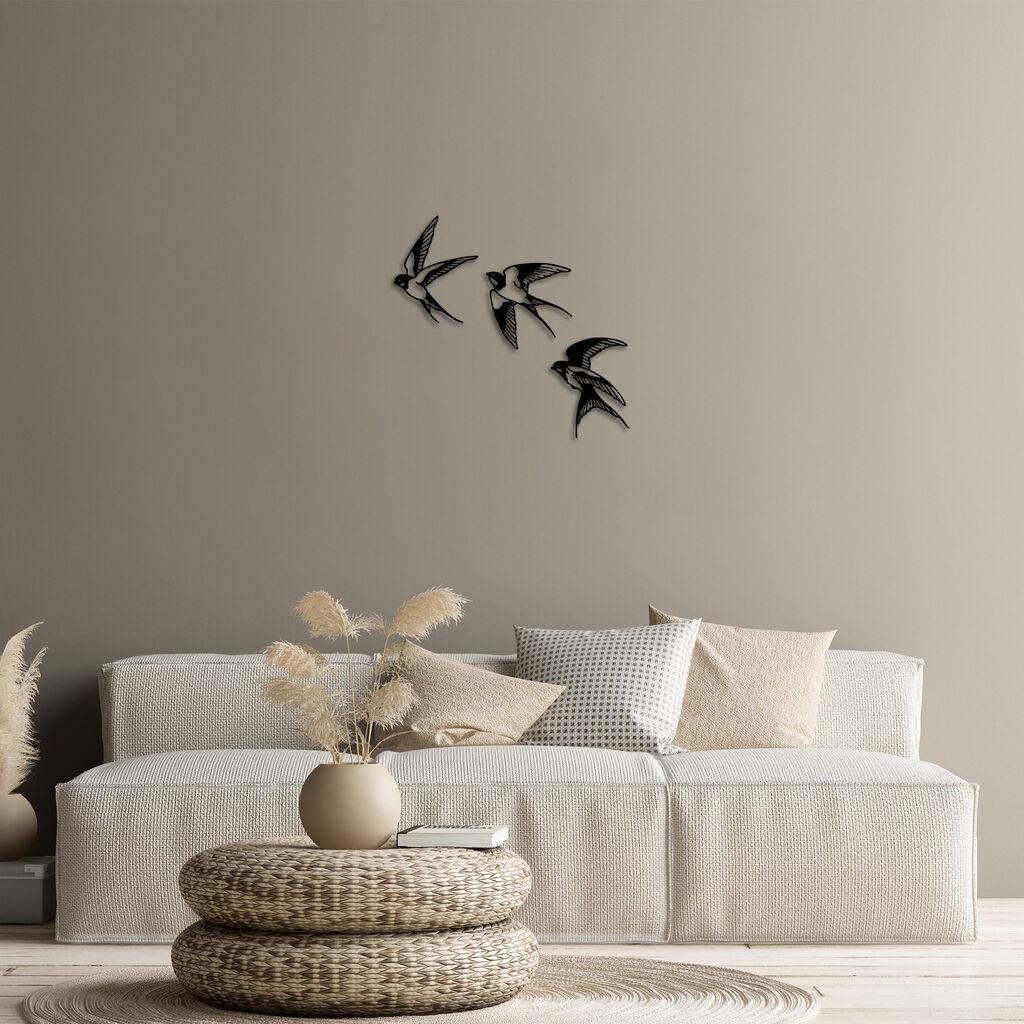 Комплет за декорација на ѕид Wallity Swallows-294,, 1 мм, 3 парчиња, црна