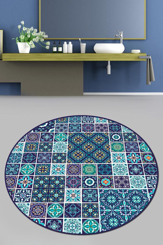 Килим за бања L'Essentiel Maison Carres Bleus, 160cm, Teget
