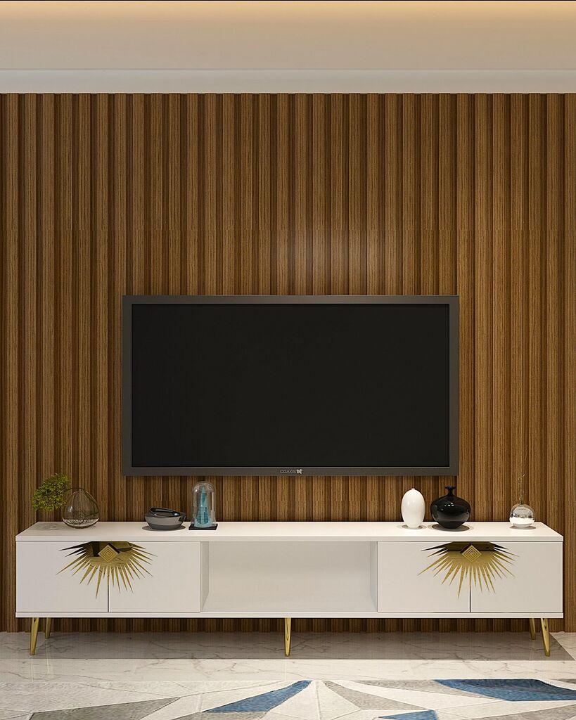 Комода за телевизор Hanah Home Nida, 150x40.6x29.6 cm, бело-златна боја