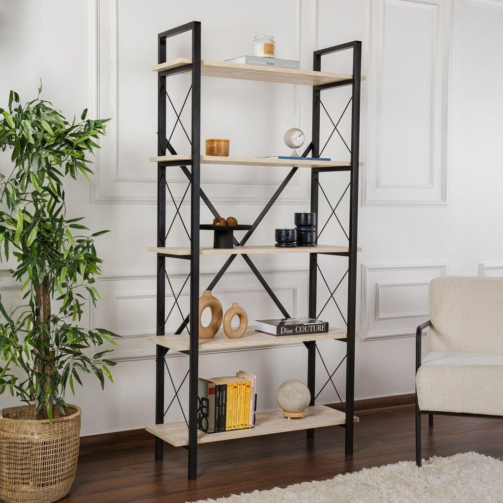 Полица за книги Hanah Home Elysian, 90x180x33.5 см, кремаста
