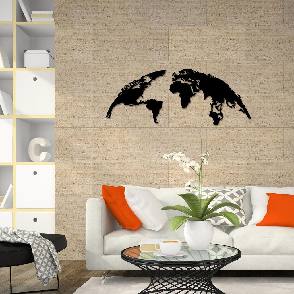 Wallity dzидна декорација Мапа на светот Голема, 150x59 см, 1,2 мм, црна