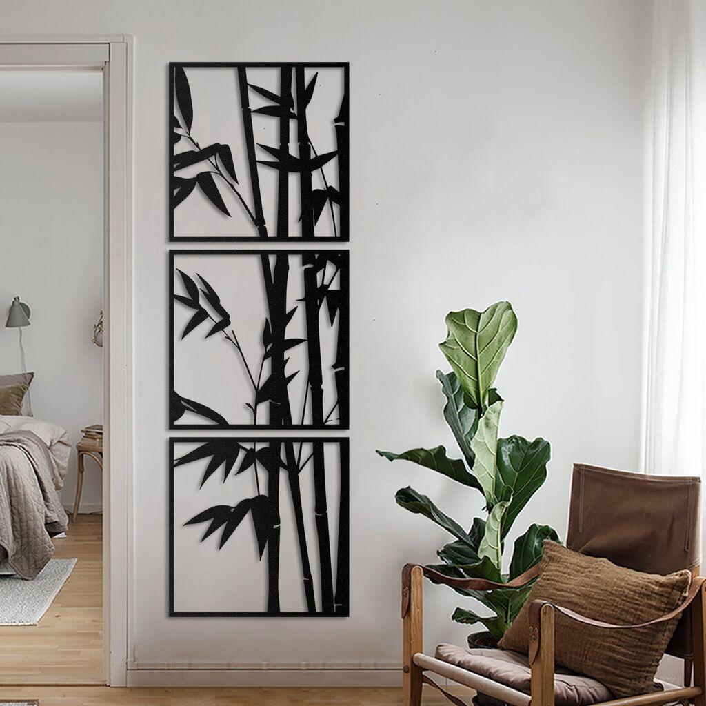 Wallity APT041LS Dzидна декорација од бамбус, 70x70 см, 3 парчиња, црна