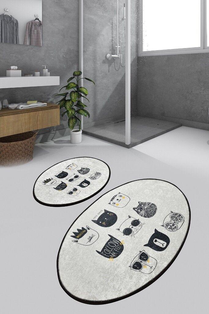 Комплет од 2 теписи за бања L'essentiel Maison, црно-бели