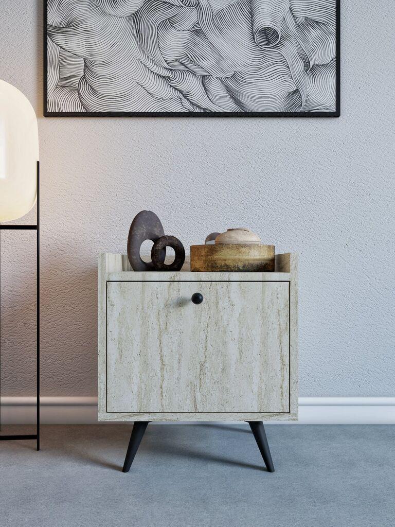 Ноќна масичка Hanah Home Dopo, 50x55x40 см, жолто-бела