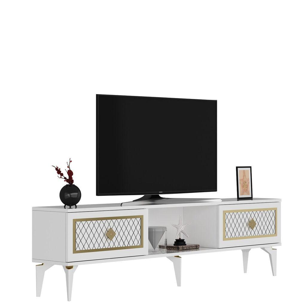 Комода за телевизор Hanah Home Herry, 150x44.6x29.6 cm, бело-златна боја