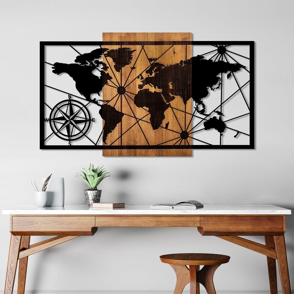 Wallity декорација за dzид, мапа на светот 3-L, 70 x 120 см, кафеава