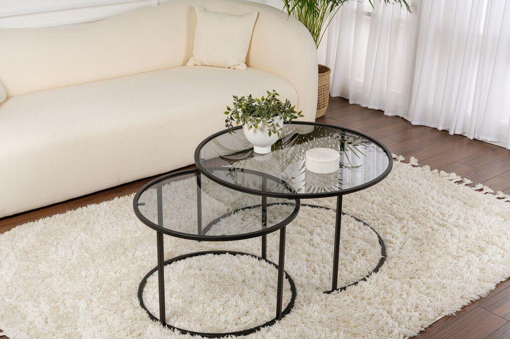 Комплет за маса Hanah Home Klub Aurum, 60x60x39, 80x80x43 см, 2 парчиња, црна