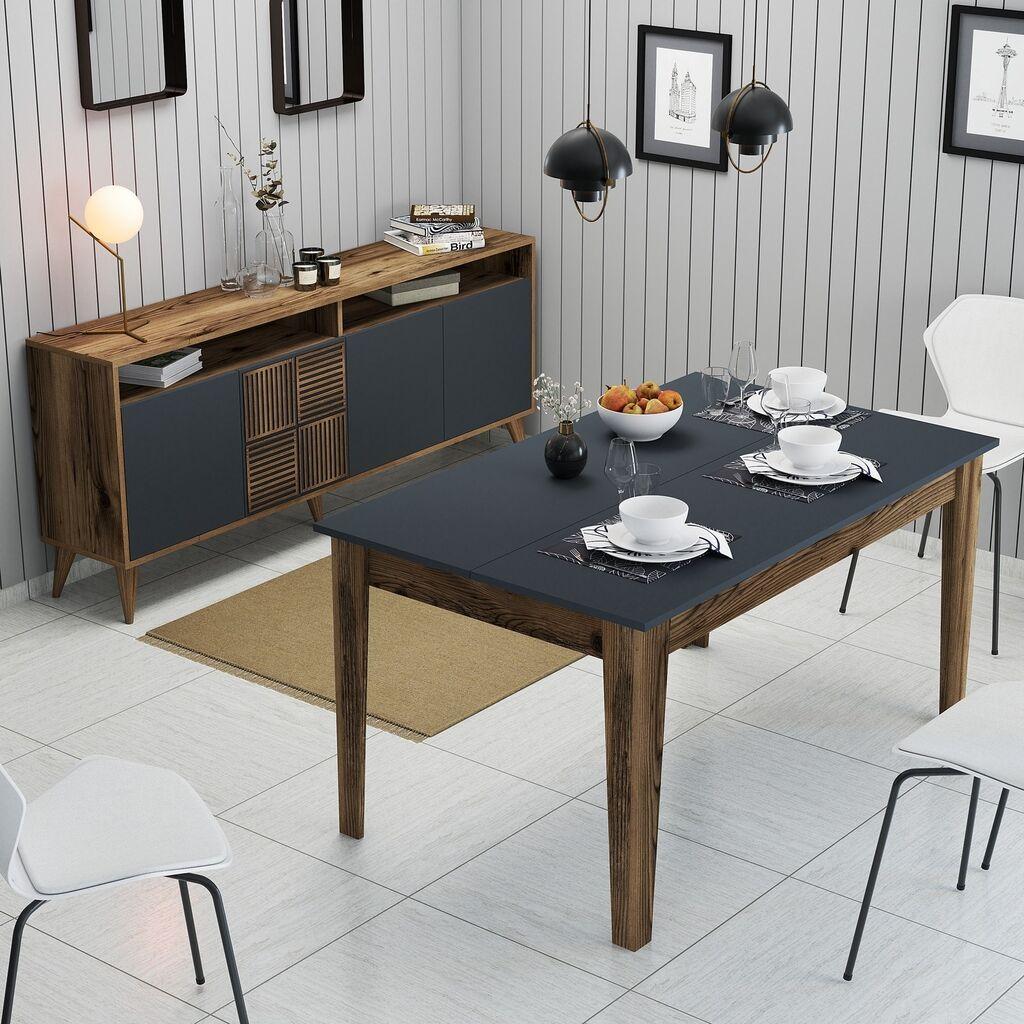 Комплет трпезариска маса и комода Hanah Home Milan 521, 2 парчиња, орев-антрацит