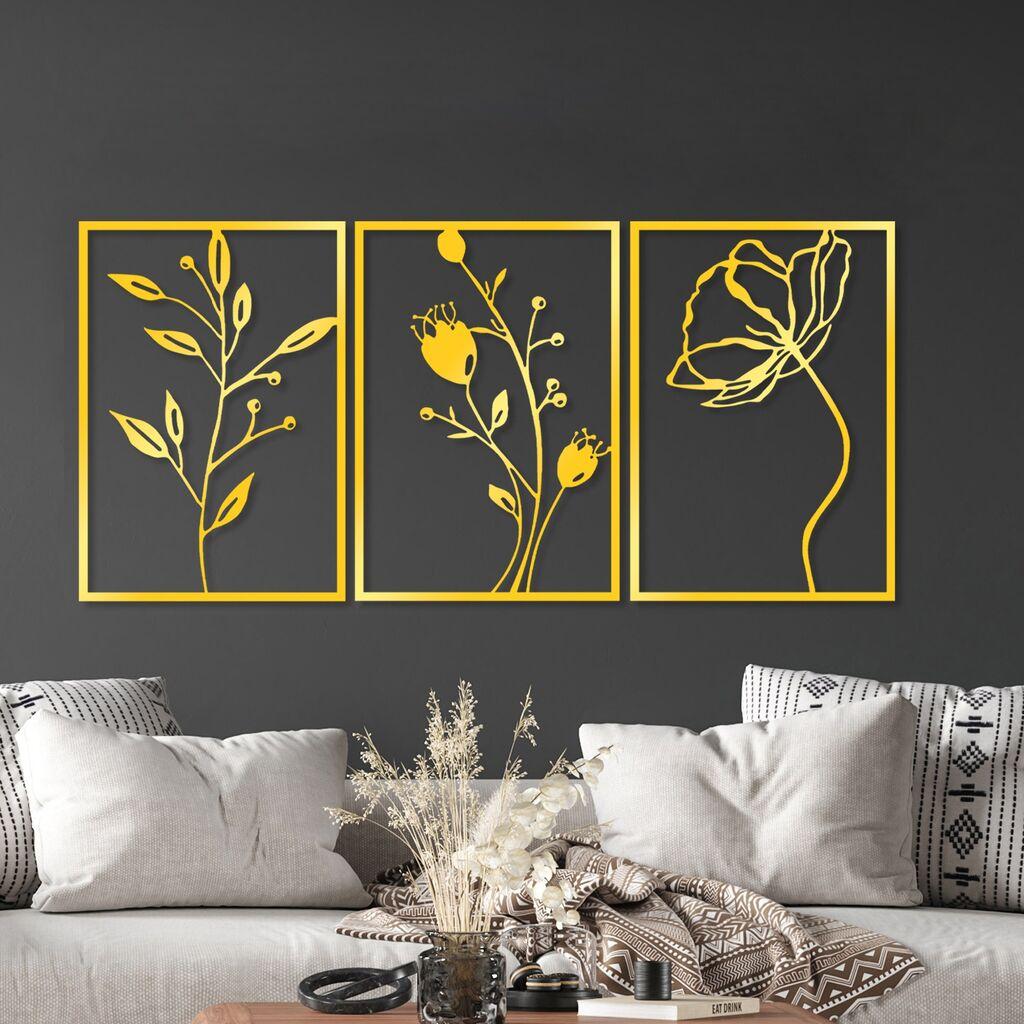 Wallity dzидна декорација Златни тројни цвеќиња 3, 49 x 70 см, златни бои