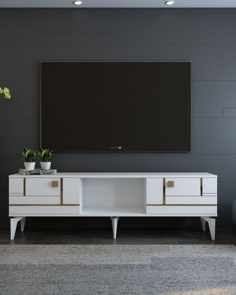 Комода за телевизор Hanah Home Madera, 150x44.6x29.6 см, бело-златна