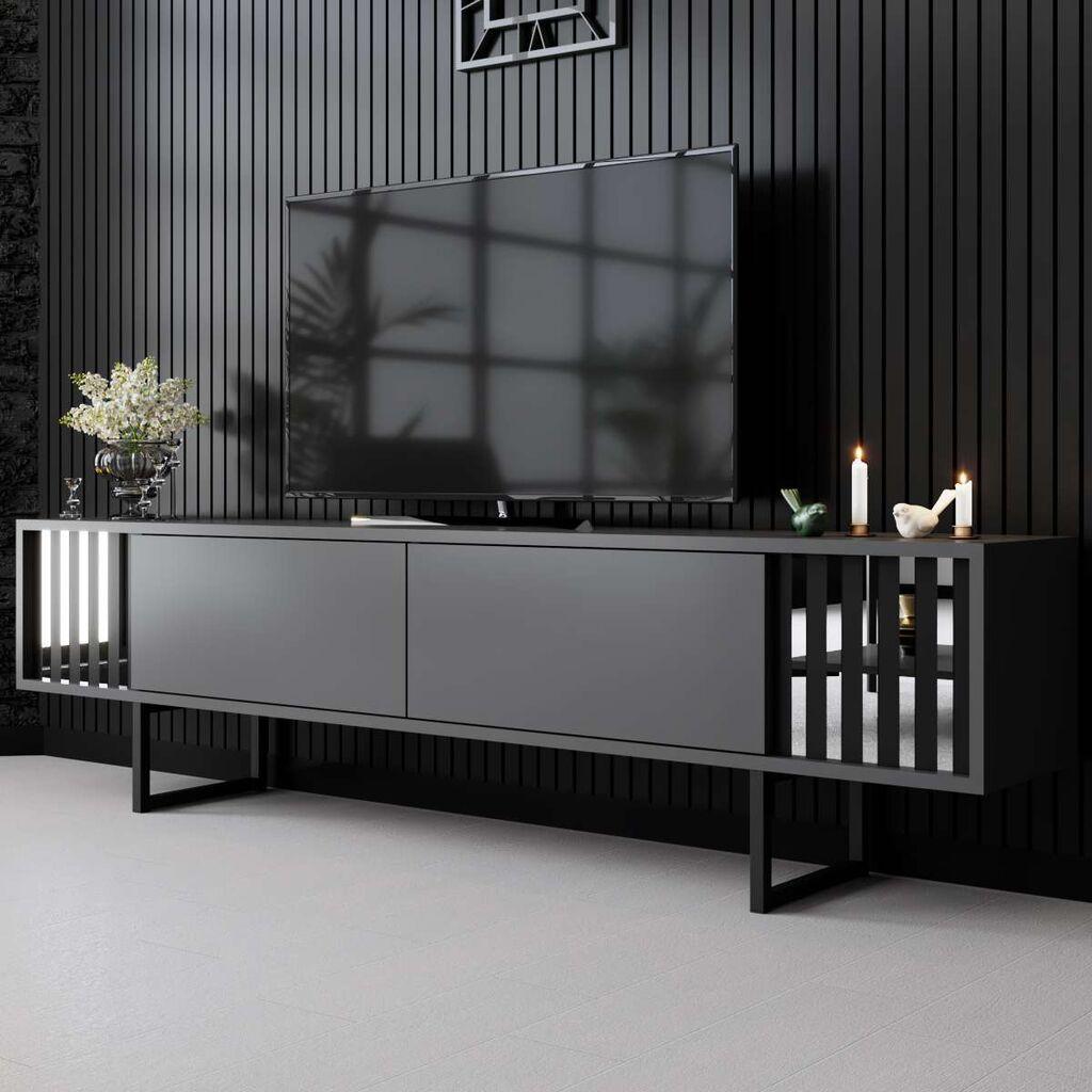 Комода за телевизор Hanah Home со хромирана линија, 180x48x30 см, антрацит-црна