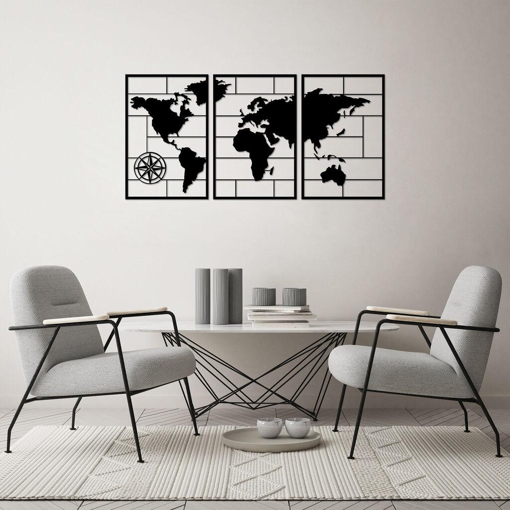 Wallity dzидна декорација Светска мапа, 50 x 75 см, црна