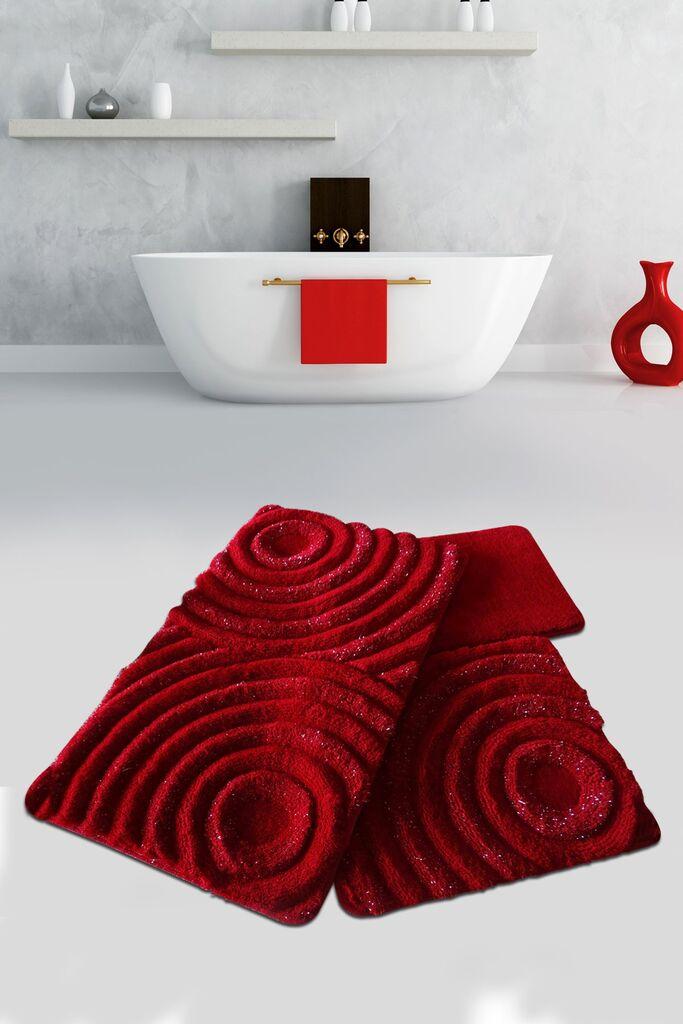 Килим за бања L'essentiel Maison Wave, 3 парчиња, Бордо