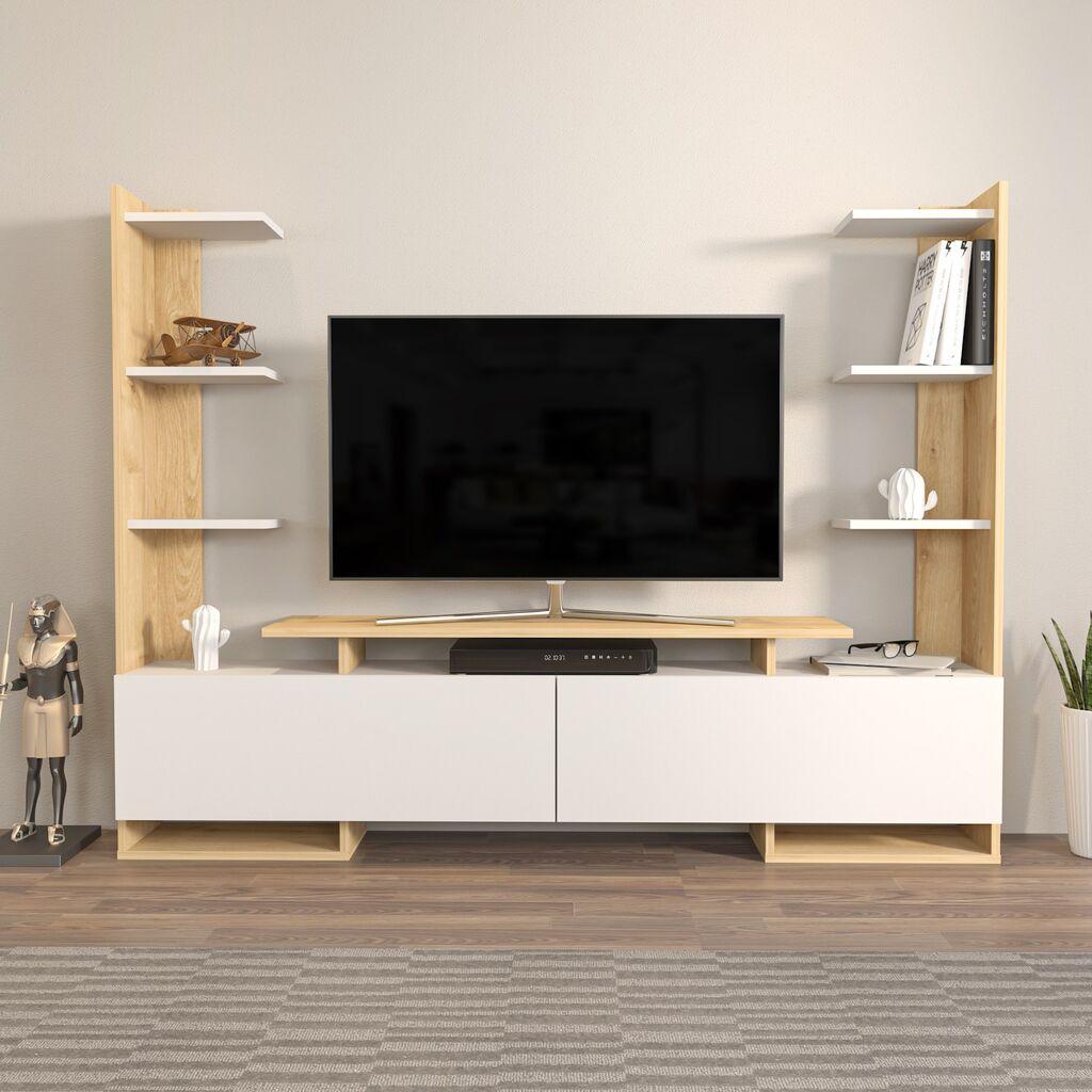 Комода за телевизор Hanah Home Ava, 183,6x140x31,7 см, бел даб