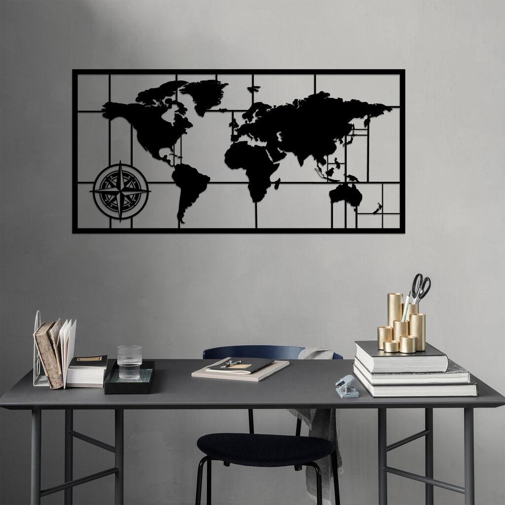 Wallity dzидна декорација Светска мапа 7, 121x60 см, 1,5 мм, црна