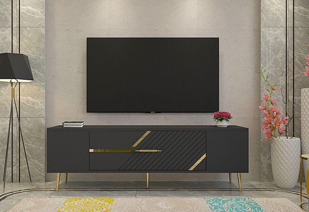 Комода за телевизор Hanah Home Decolp5, 150x48,2x29,6 см, антрацит-златна