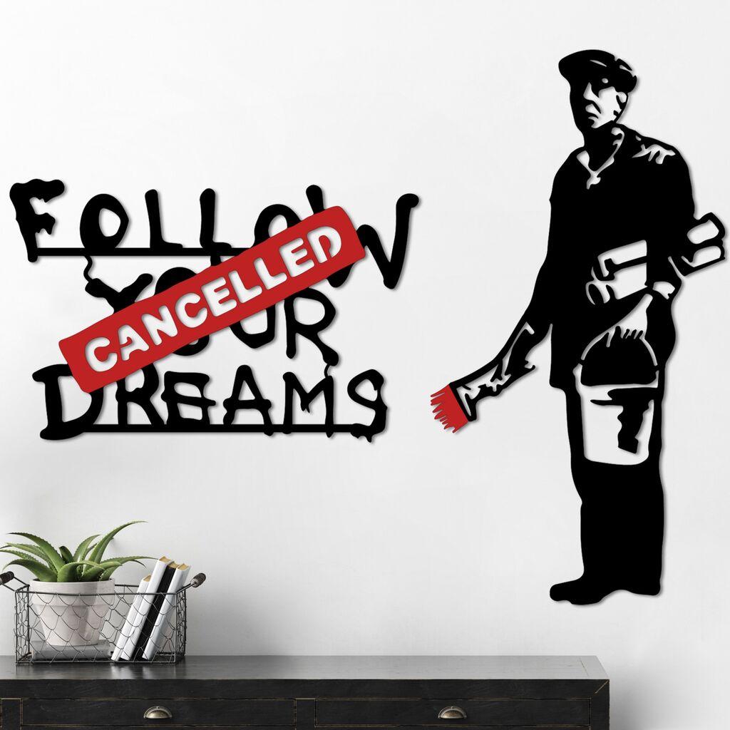 Wallity dzидна декорација Banksy Metal 06, 64x42 46x87 см, црно-бело-црвено