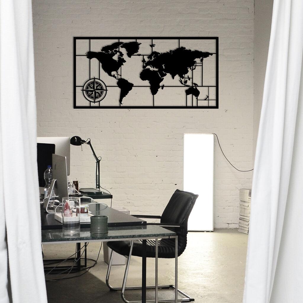 Wallity dzидна декорација „Светска мапа 7", 121x60 см, црна