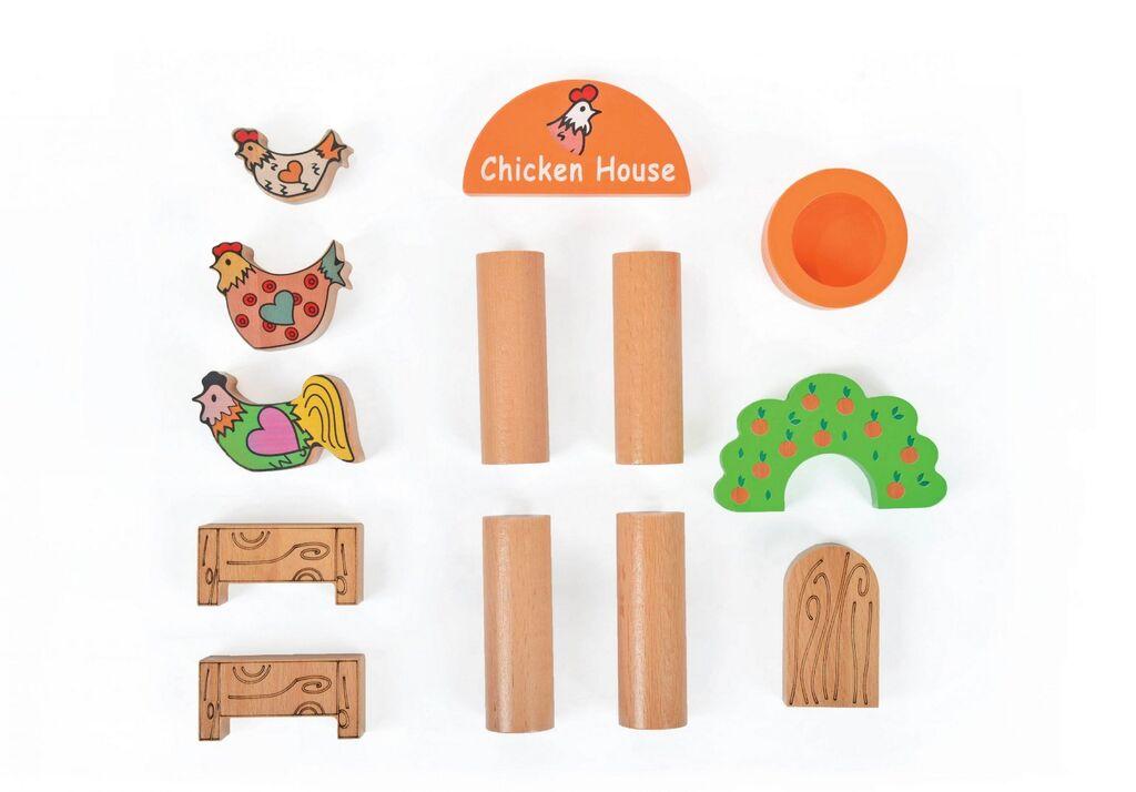 HANAH HOME Drvena igračka Chicken House, Šarena, 13 delova