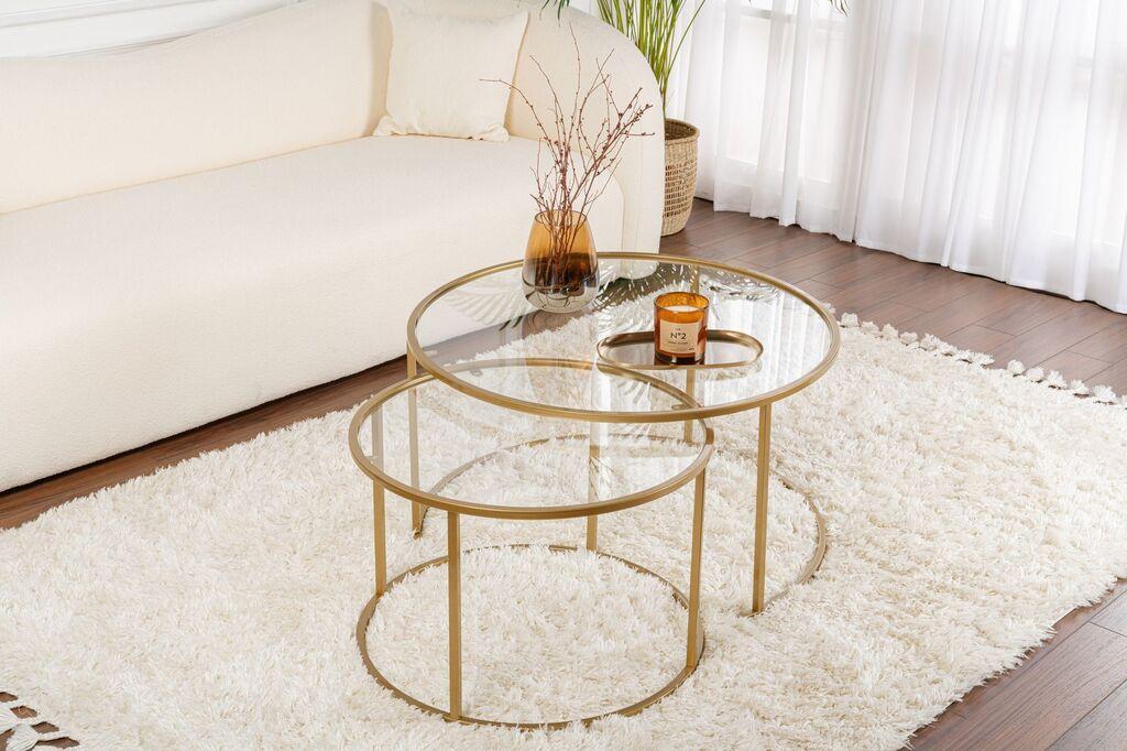 Комплет за маса Hanah Home Klub Aurum, 80x80x43 см, 2 парчиња, златни бои