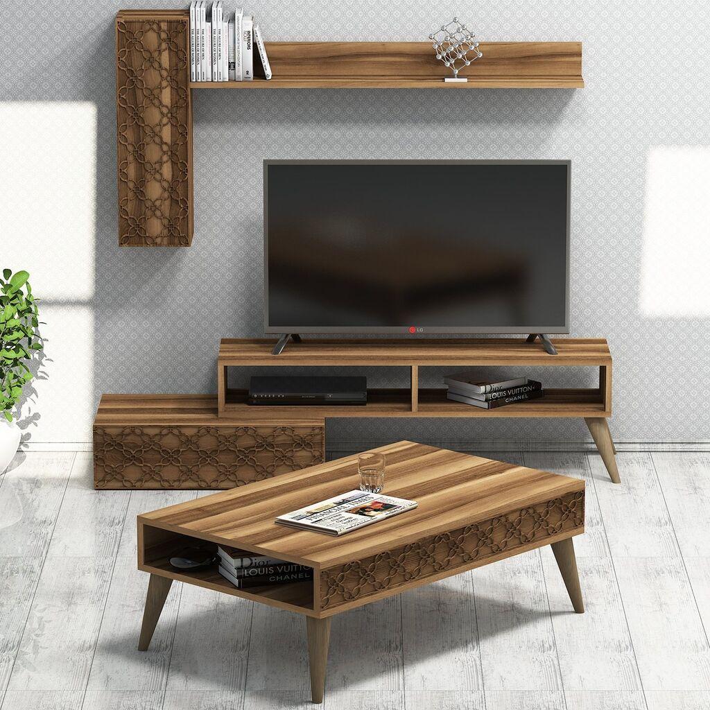 Комплет мебел за дневна соба Hanah Home Planet, 3 парчиња, орев