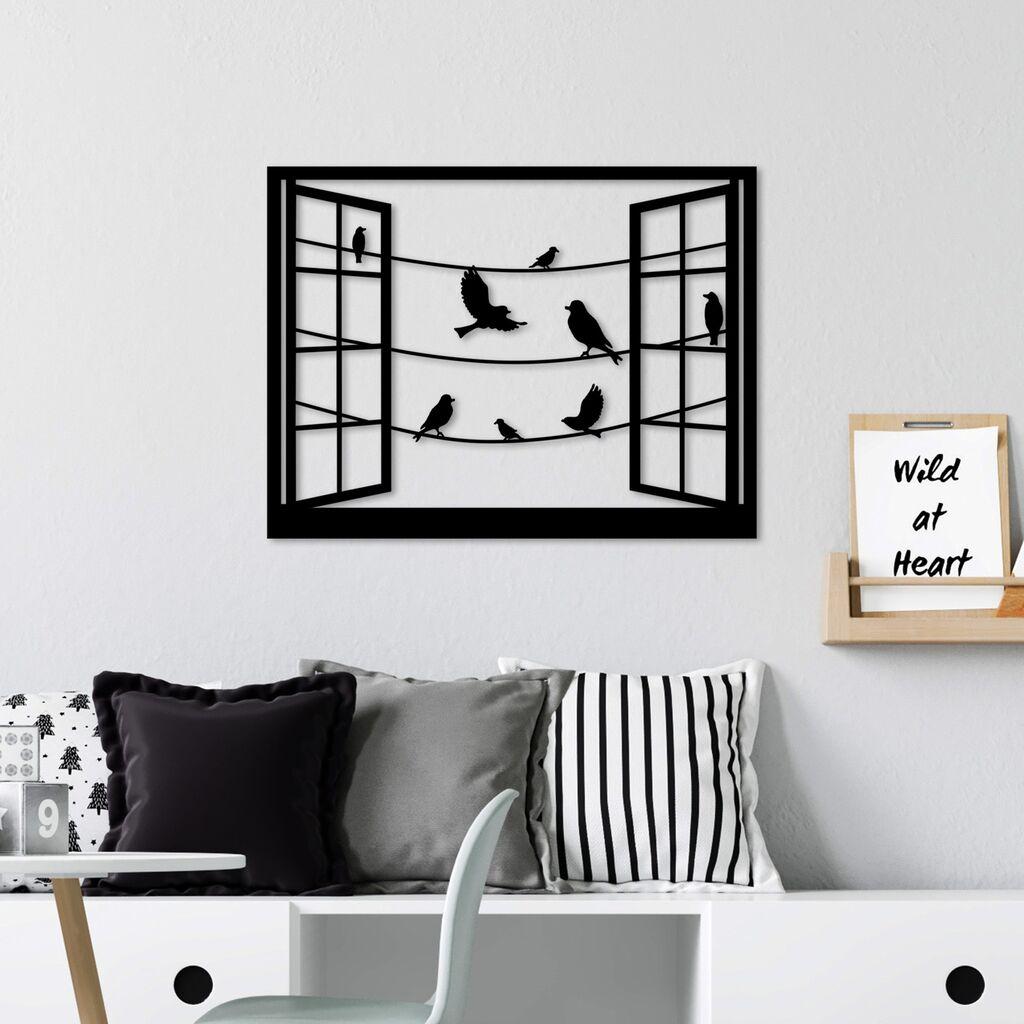 Wallity dzидна декорација Птици пред прозорецот - 3, 50 x 38 см, црна