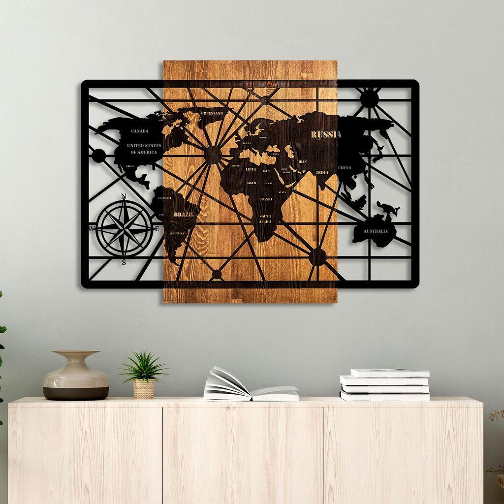 Wallity dzидна декорација Светска мапа 6-L, 70x96 cm, црна
