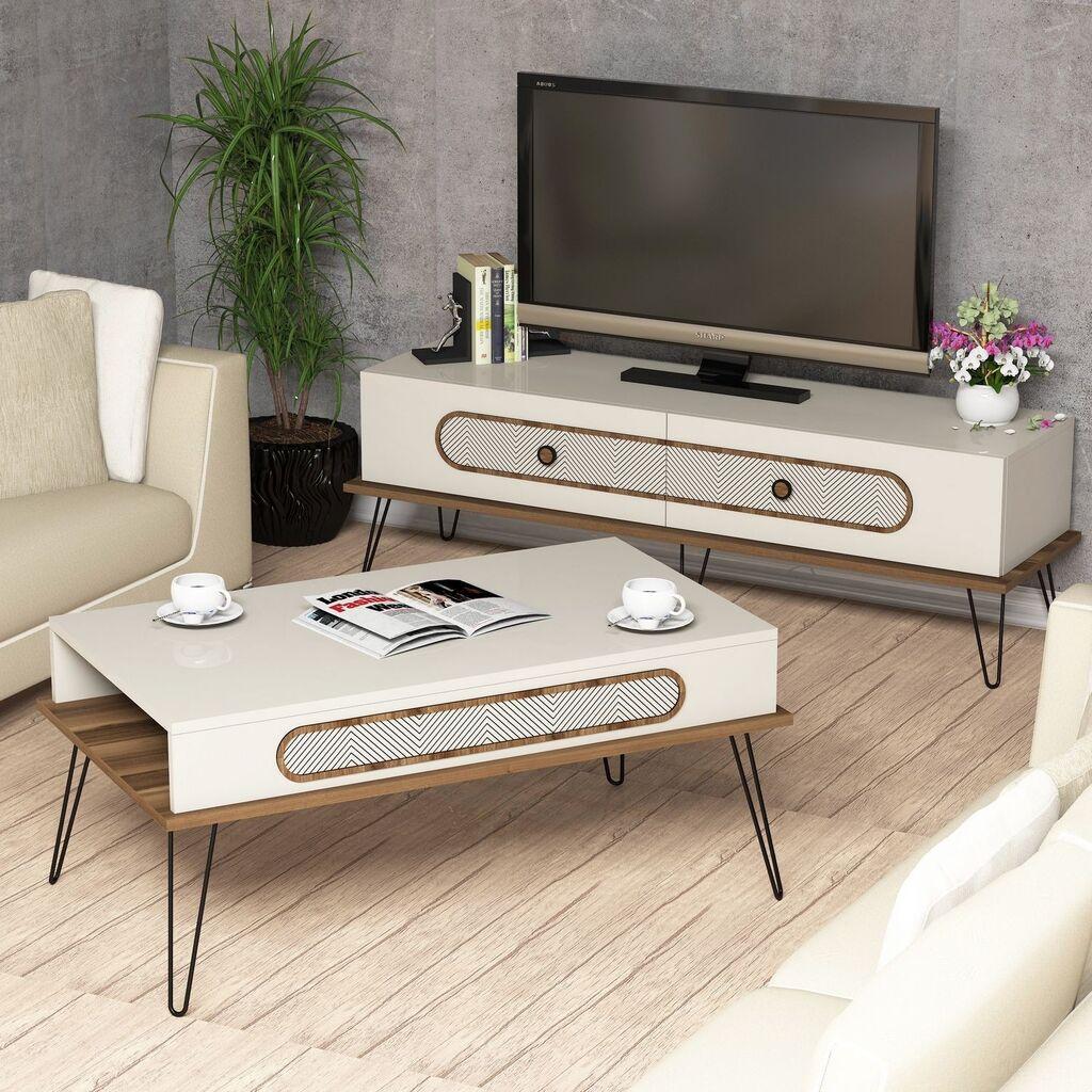 Hanah Home Set ТВ комода и клуб маса Ecole, кремаста