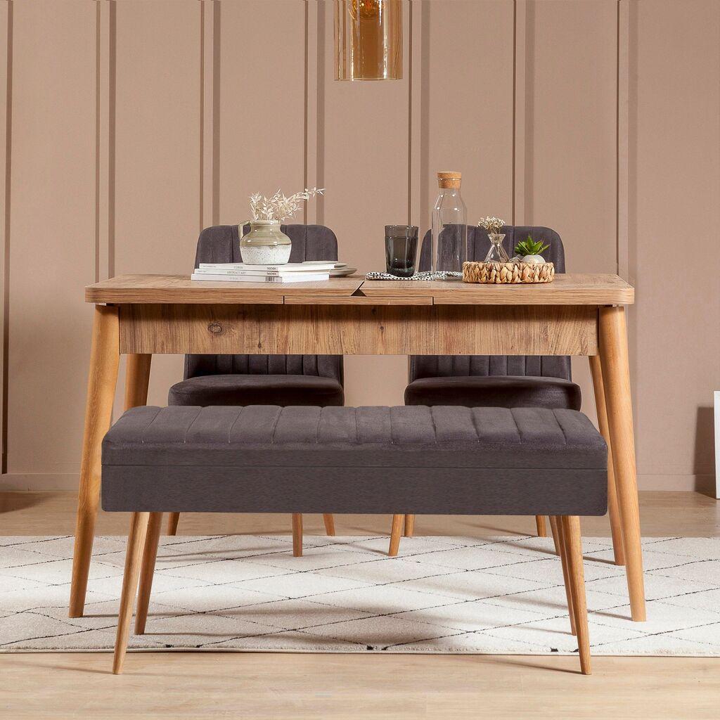 Hanah Home Set Трпезариска маса, 2 трпезариски столчиња и клупа Vina 0701 3, Антрацит