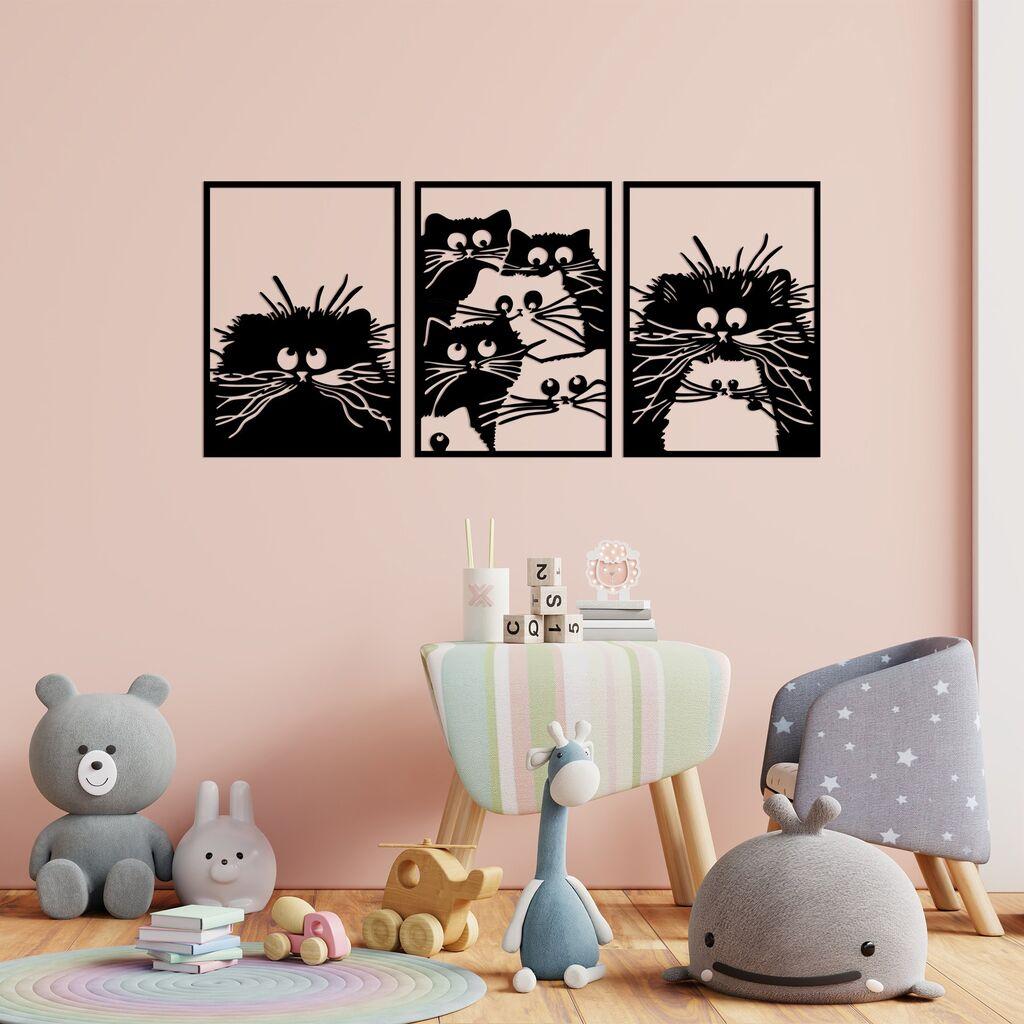 Wallxpert Dzидна декорација Мачки, 50x70 см, 3 парчиња, црна